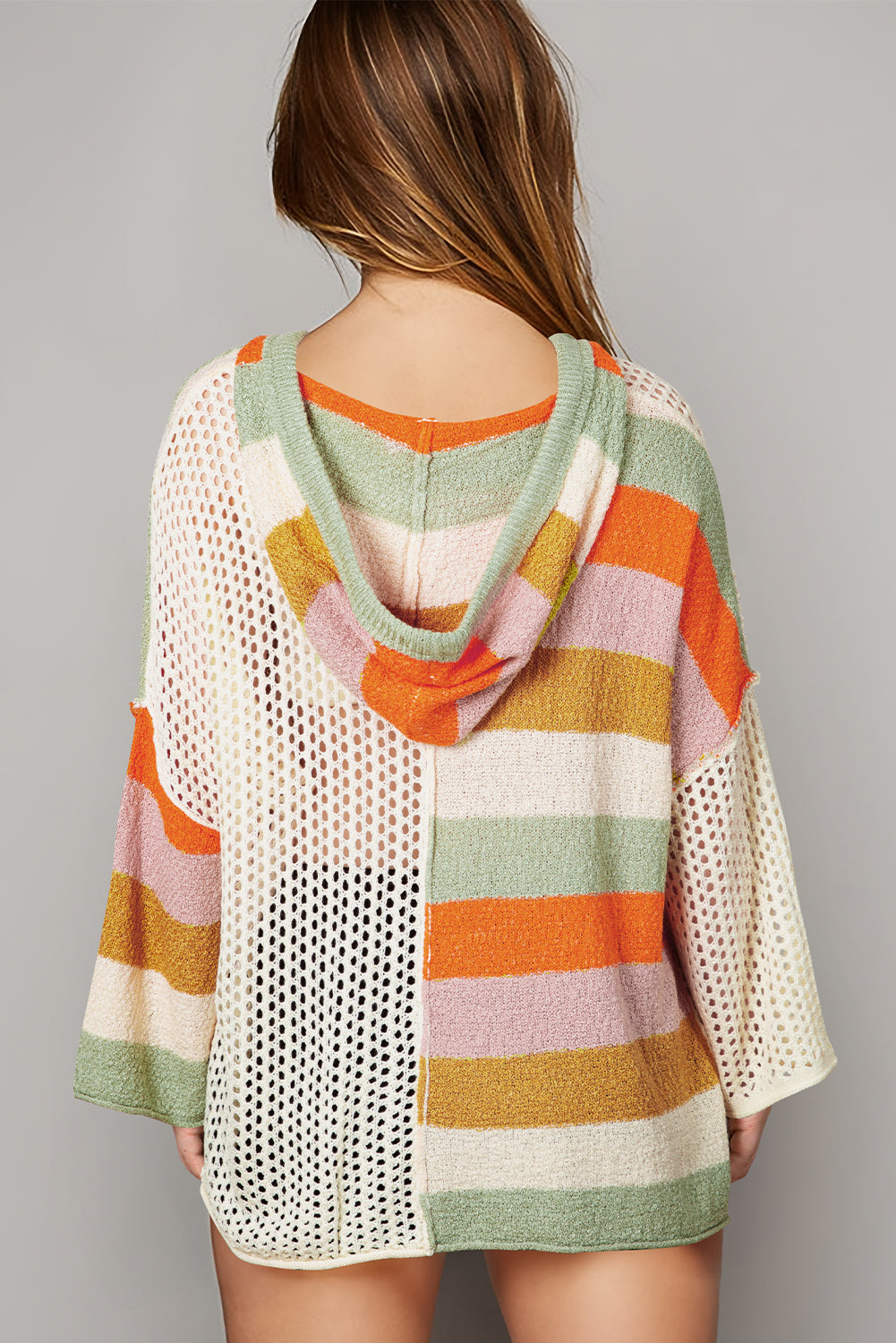 DEAR-LOVER Beige Oversized Colorblock V Neck Hooded Sweater Sweaters JT's Designer Fashion