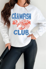 White CRAWFISH CLUB Printed Drop Shoulder Sweatshirt White 50%Polyester+50%Cotton Graphic Sweatshirts JT's Designer Fashion