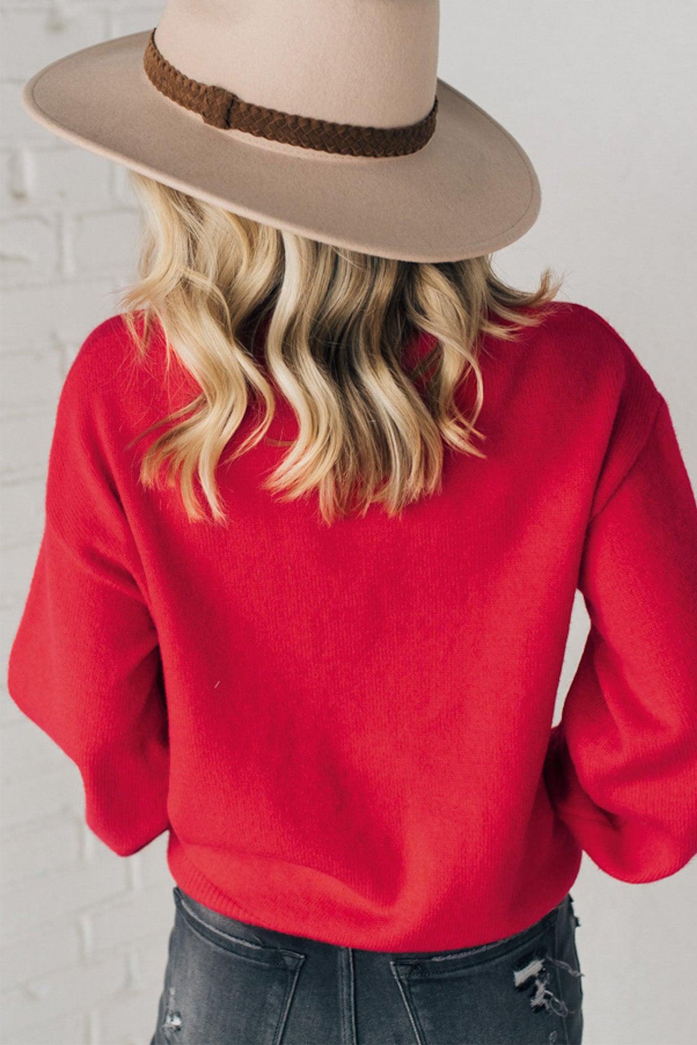 Fiery Red Pearl Beaded Merry Casual Sweater Sweaters JT's Designer Fashion