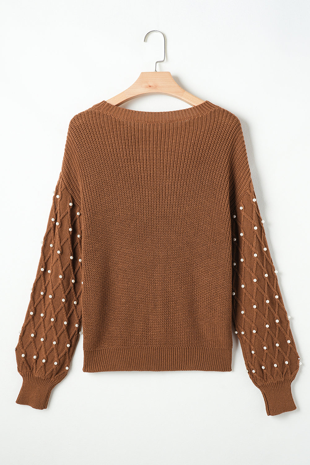 Chestnut Beaded Drop Shoulder Round Neck Sweater Sweaters JT's Designer Fashion