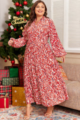 Red Plus Size Abstract Print Notch V Neck High Waist Maxi Dress Red 100%Polyester Plus Size Maxi Dresses JT's Designer Fashion