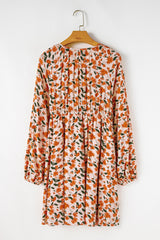 Beige Floral Deep V Neck Smocked Bust Bubble Sleeve Babydoll Dress Mini Dresses JT's Designer Fashion