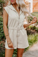 Jet Stream Textured Zipped Front V Neck Collared Casual Romper Jumpsuits & Rompers JT's Designer Fashion