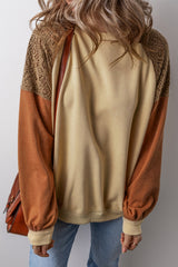 Khaki Lace Patchwork Colorblock Drop Shoulder Sweatshirt Sweatshirts & Hoodies JT's Designer Fashion