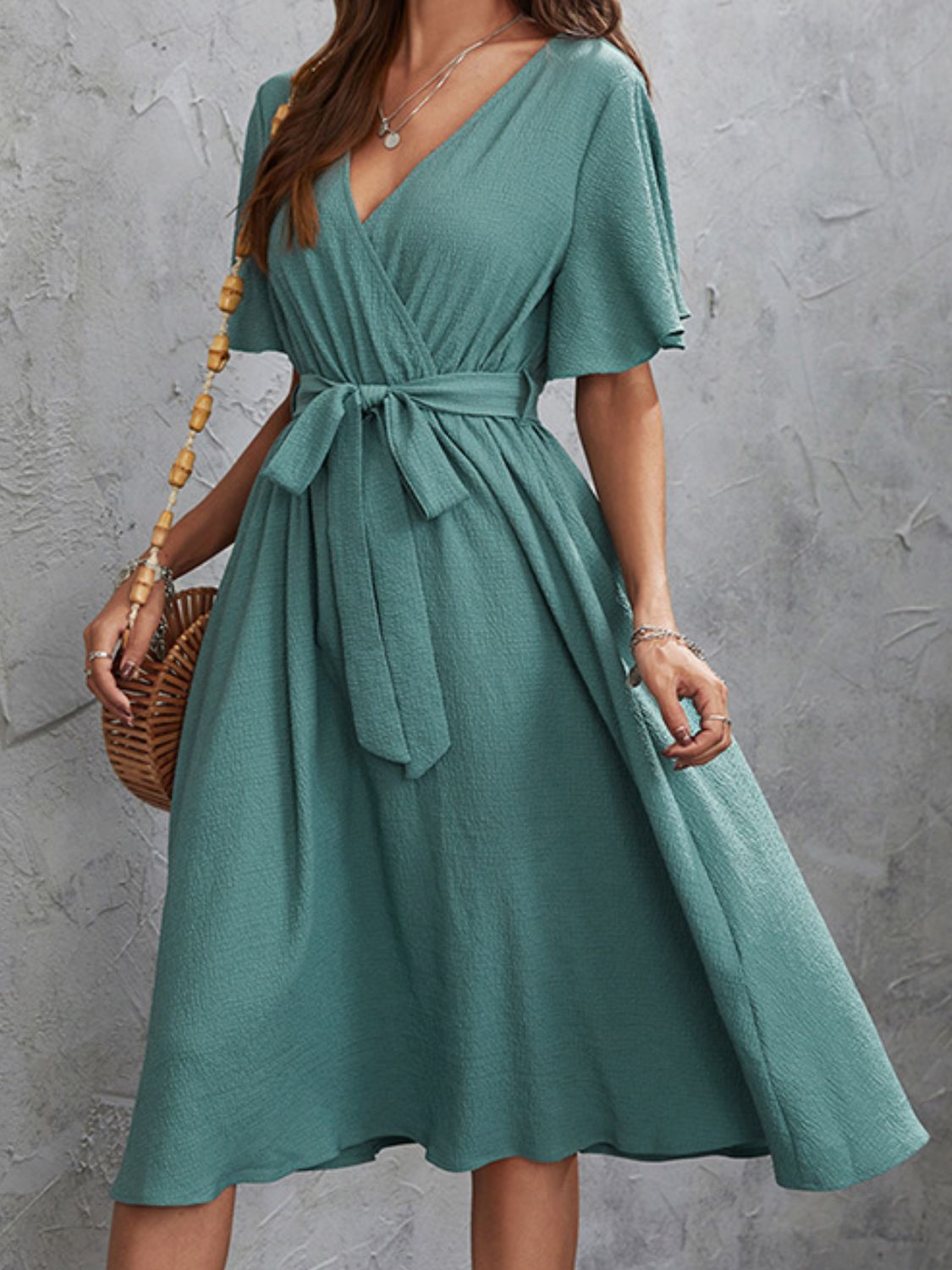 Surplice Flutter Sleeve Midi Dress Midi Dresses JT's Designer Fashion