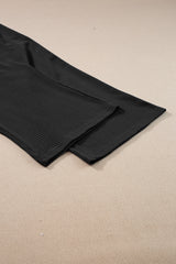 Black Solid Color Ribbed Ruffle Tank Top and Pants Set Pant Sets JT's Designer Fashion