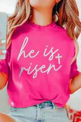 Rose Red Glitter he is risen Cross Printed Crewneck Tee Graphic Tees JT's Designer Fashion