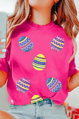 Rose Red Sequin Easter Egg Graphic Casual T Shirt Graphic Tees JT's Designer Fashion