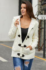 White Fur Hood Horn Button Sweater Cardigan Sweaters & Cardigans JT's Designer Fashion