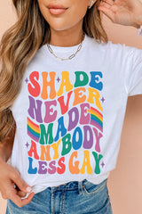 White SHADE NEVER MADE ANYBODY LESS GAY Pride Graphic Tee Graphic Tees JT's Designer Fashion