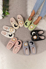 Light Pink Moon & Clock Pattern Fuzzy Home Slippers Slippers JT's Designer Fashion