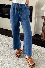 Sail Blue Mineral Wash Drawstring Waist Loose Straight Denim Pants Jeans JT's Designer Fashion