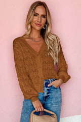 Brown Lightweight Buttoned Front Crochet Cardigan Cardigans JT's Designer Fashion