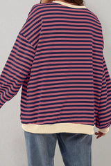 Red Stripe Oversized Contrast Trim Pullover Sweatshirt Sweatshirts & Hoodies JT's Designer Fashion