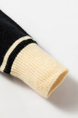 Black Colorblock Stripe Collared V Neck Sweater Sweaters JT's Designer Fashion