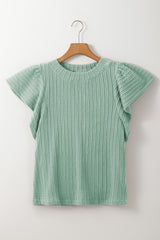 Moonlight Jade Solid Color Textured Flutter Sleeve Top Blouses & Shirts JT's Designer Fashion