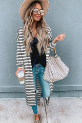 Black Stripe Print Open Front Duster Cardigan Cardigans JT's Designer Fashion