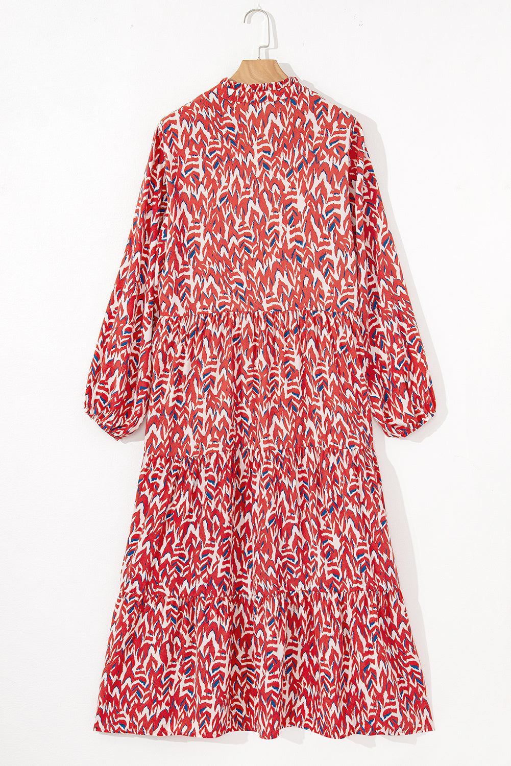 Red Plus Size Abstract Print Notch V Neck High Waist Maxi Dress Plus Size Maxi Dresses JT's Designer Fashion