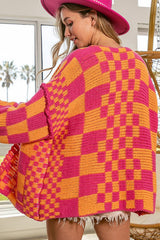 Multicolor Open Front Mixed Checkered Pattern Knit Cardigan Sweaters & Cardigans JT's Designer Fashion