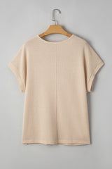 Oatmeal Lace Patchwork Waffle Short Sleeve Plus Size Top Plus Size Tops & Tees JT's Designer Fashion