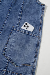 Dusk Blue Sleeveless U Neck Patched Pocket Denim Romper Jumpsuits & Rompers JT's Designer Fashion