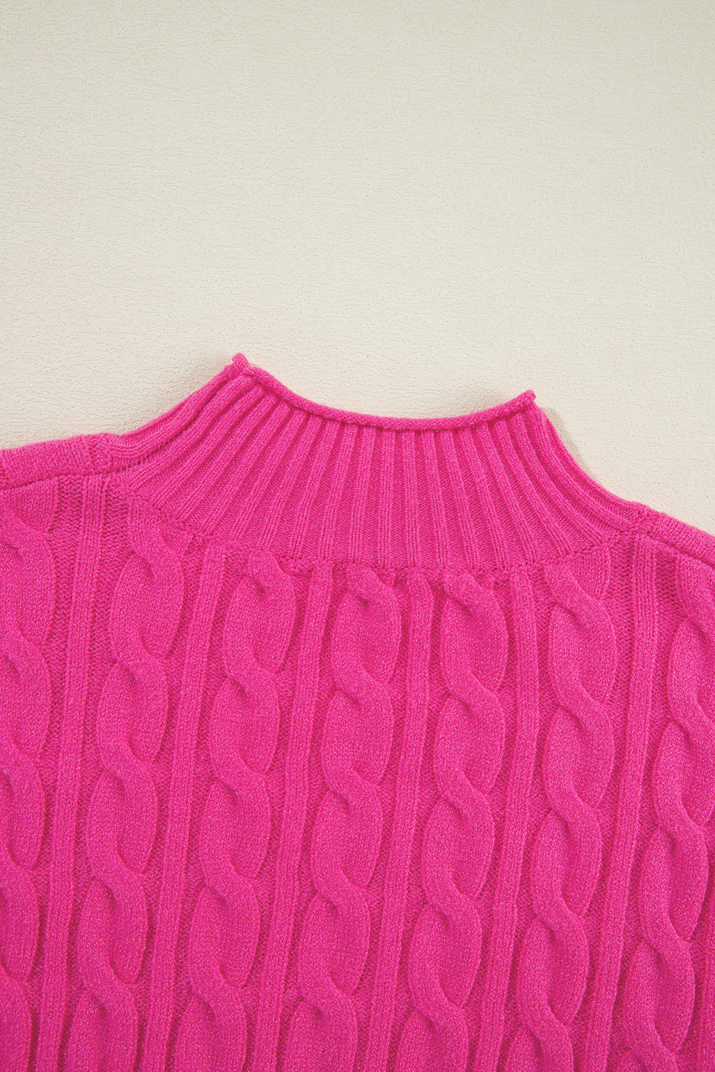 Rose Red Solid Cable Knit High Neck Drop Shoulder Sweater Sweaters JT's Designer Fashion