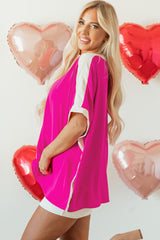 Rose Red Oversized Color Block Boat Neck Tunic Blouse Blouses & Shirts JT's Designer Fashion