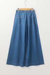 Dusk Blue Mineral Wash Button Fly Waist Wide Leg Jeans Jeans JT's Designer Fashion