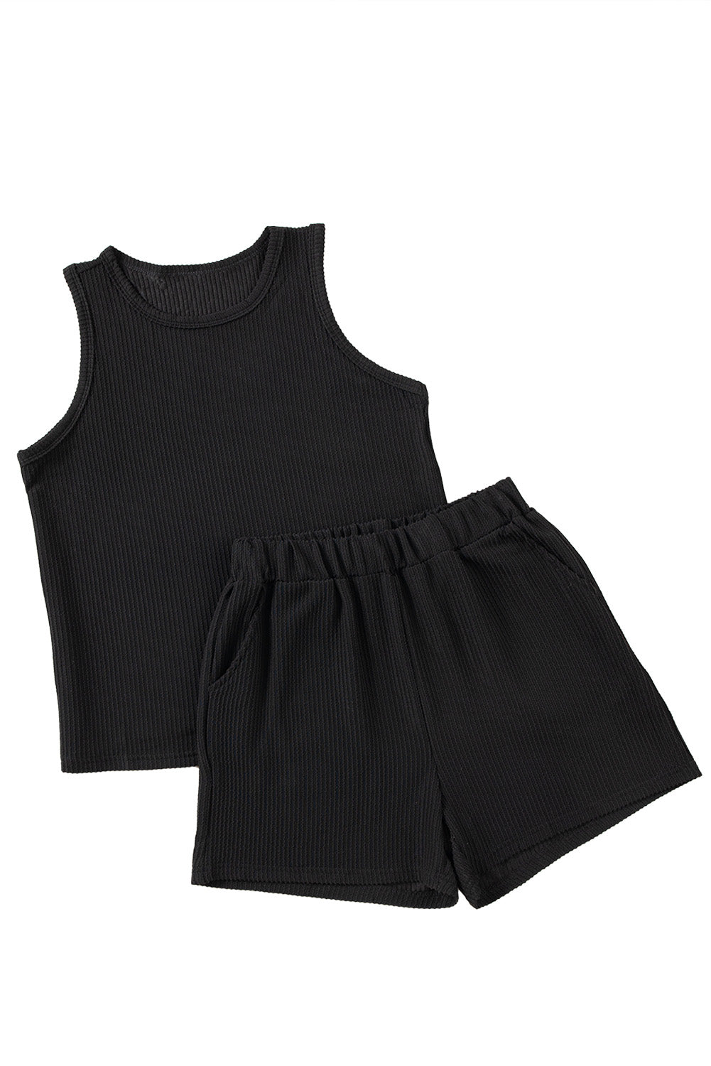 Black Corded Sleeveless Top and Pocketed Shorts Set Short Sets JT's Designer Fashion