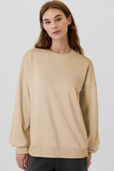 Apricot Solid Fleece Lined Drop Shoulder High Low Sweatshirt Sweatshirts & Hoodies JT's Designer Fashion