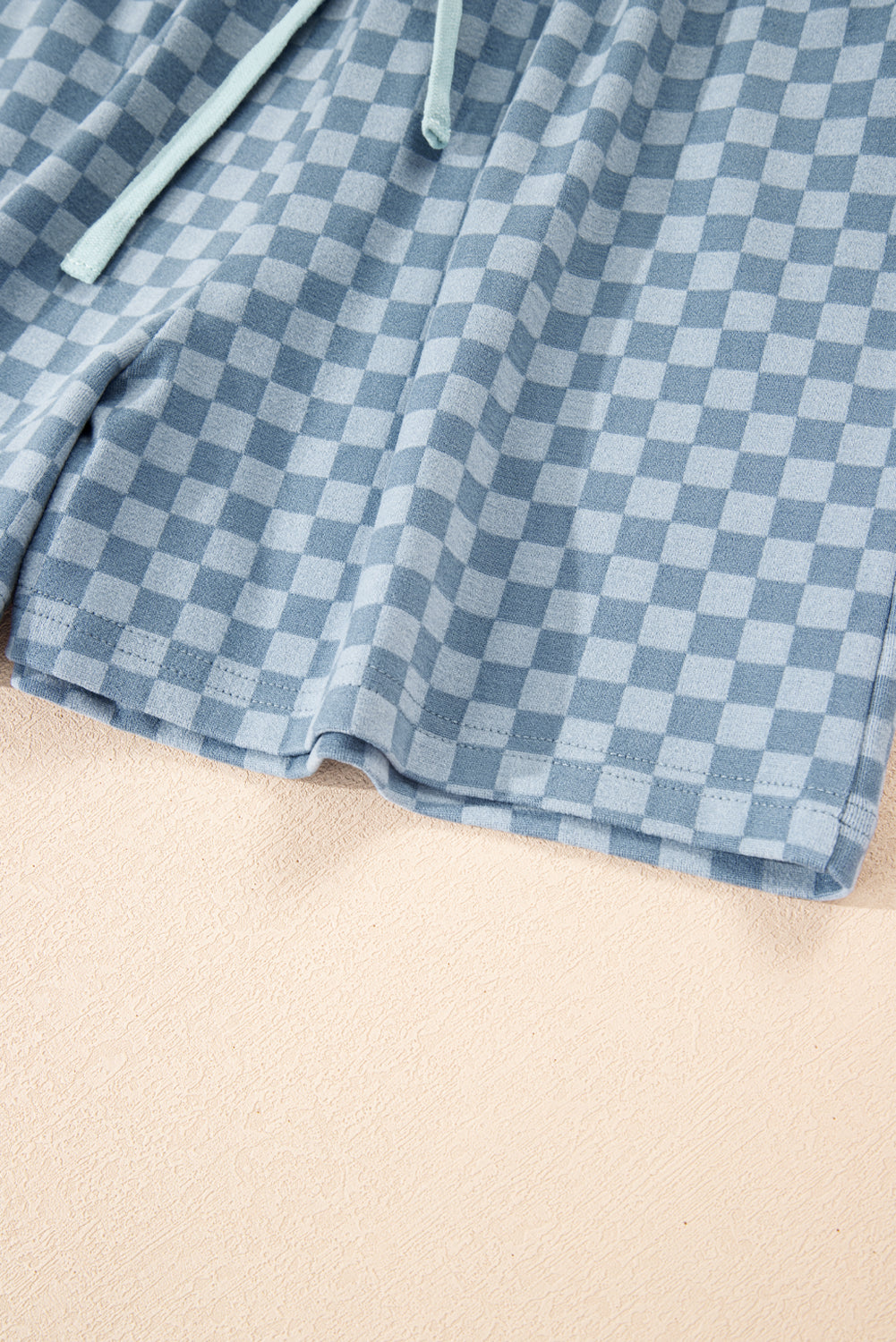 Sky Blue Checkerboard Long Sleeve Pullover and Shorts Set Short Sets JT's Designer Fashion