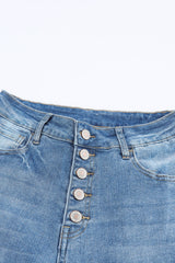 Sky Blue High Waist Buttoned Distressed Flared Jeans Jeans JT's Designer Fashion