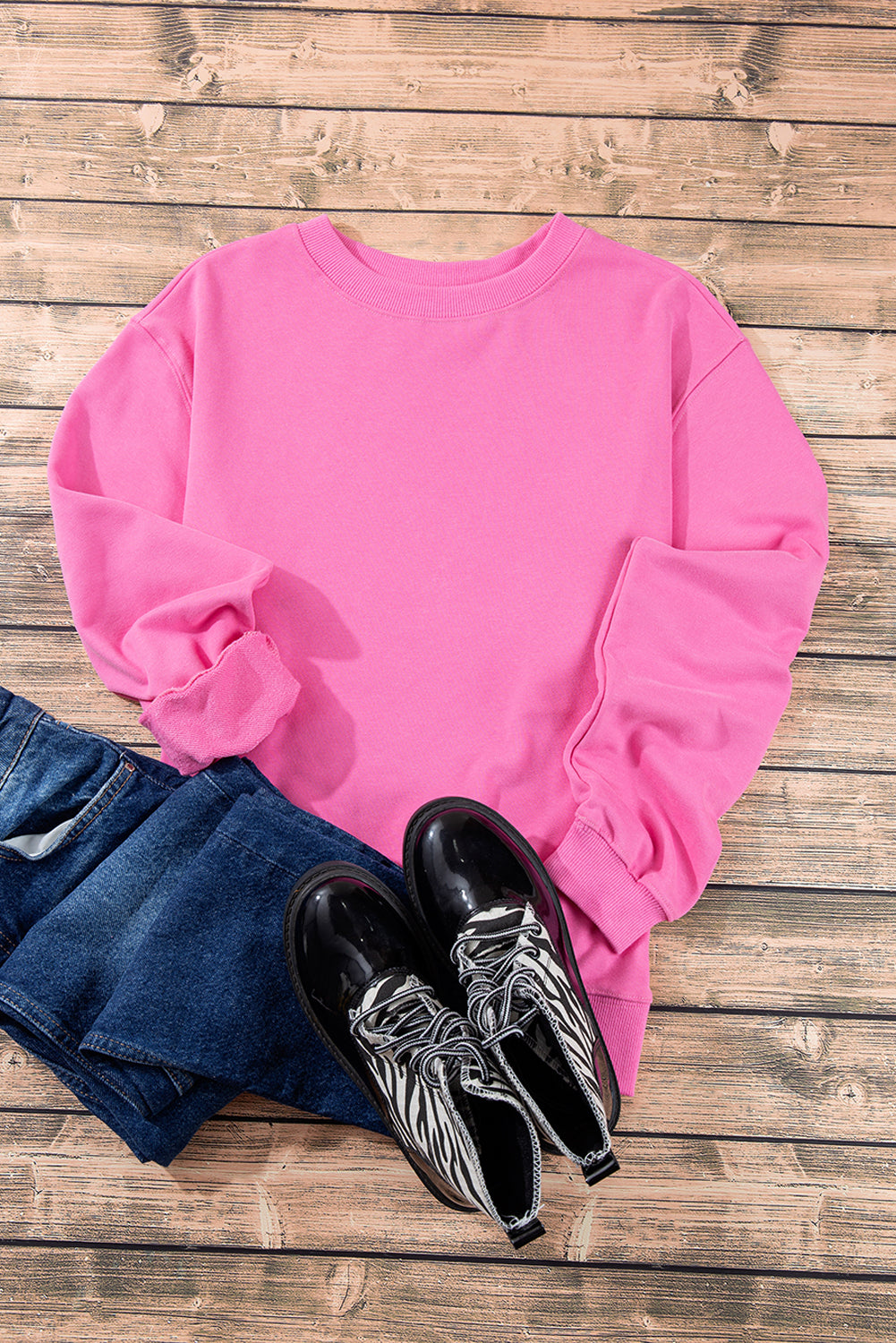 Bonbon Plain Drop Shoulder Crewneck Pullover Sweatshirt Sweatshirts & Hoodies JT's Designer Fashion