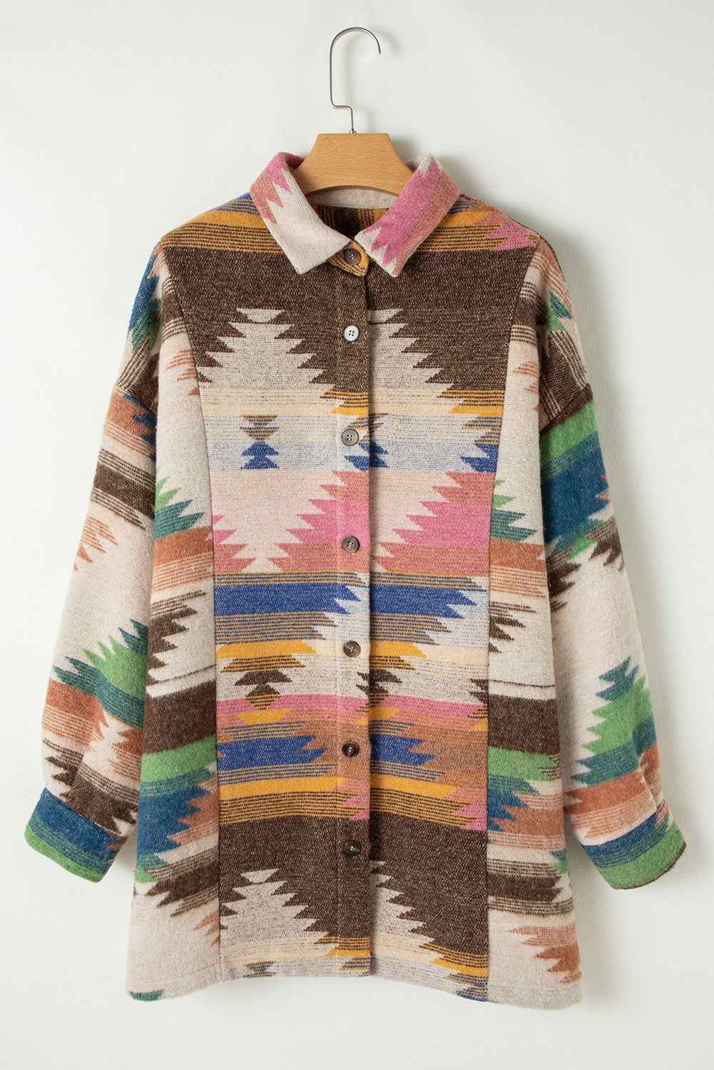 White Aztec Print Button Up Shacket Jackets JT's Designer Fashion