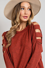 Orange Cutout Cold Shoulder Long Sleeve Top Long Sleeve Tops JT's Designer Fashion