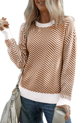 Coffee Contrast Edge Crew Neck Drop Shoulder Sweater Sweaters JT's Designer Fashion
