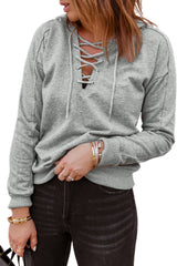Grey Casual Solid Color Lace-up Hoodie Sweatshirts & Hoodies JT's Designer Fashion