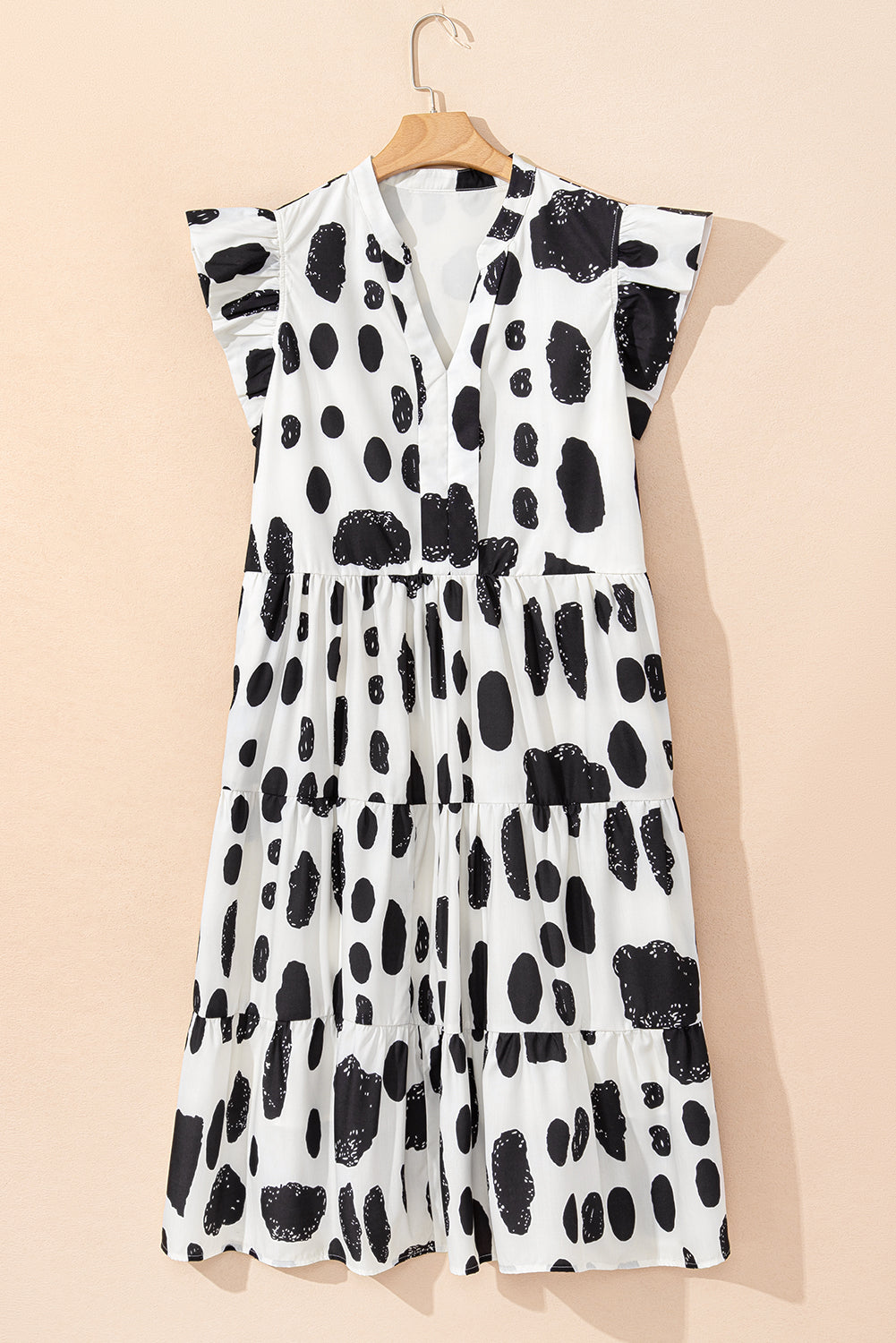 White Polka Dot Print Ruffled Sleeve Pocketed Plus Size Midi Dress Plus Size Midi Dresses JT's Designer Fashion
