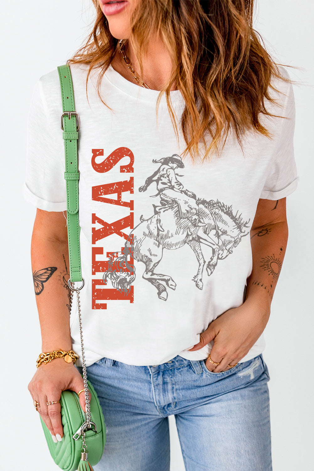 White TEXAS Cowboy Printed Western Fashion T Shirt Graphic Tees JT's Designer Fashion