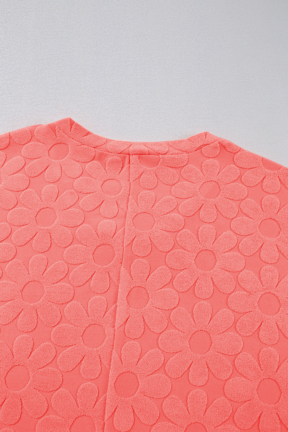 Apricot Pink Oversized Floral Jacquard V Neck Long Sleeve Top Long Sleeve Tops JT's Designer Fashion