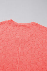 Apricot Pink Oversized Floral Jacquard V Neck Long Sleeve Top Long Sleeve Tops JT's Designer Fashion