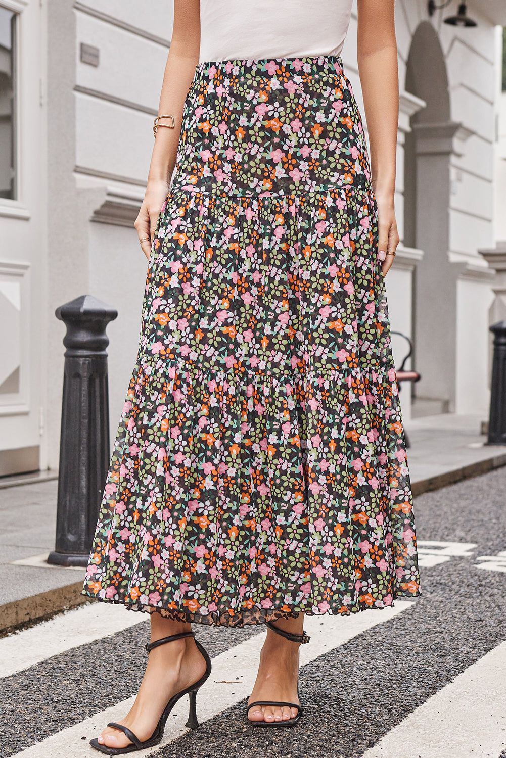 Brown Leopard Floral Reversible Ruffle Hem Maxi Skirt Skirts & Petticoat JT's Designer Fashion