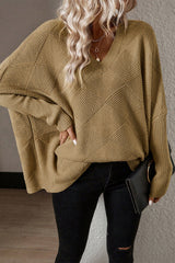 Camel Checkered Textured Batwing Sleeve Sweater Sweaters & Cardigans JT's Designer Fashion