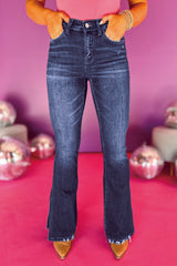Wild Wind Medium Wash High Waist Split Flared Jeans Wild Wind 71%Cotton+27.5%Polyester+1.5%Elastane Jeans JT's Designer Fashion