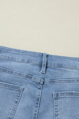 Dusk Blue High Rise Asymmetric Button Zip Fly Ripped Jeans Jeans JT's Designer Fashion
