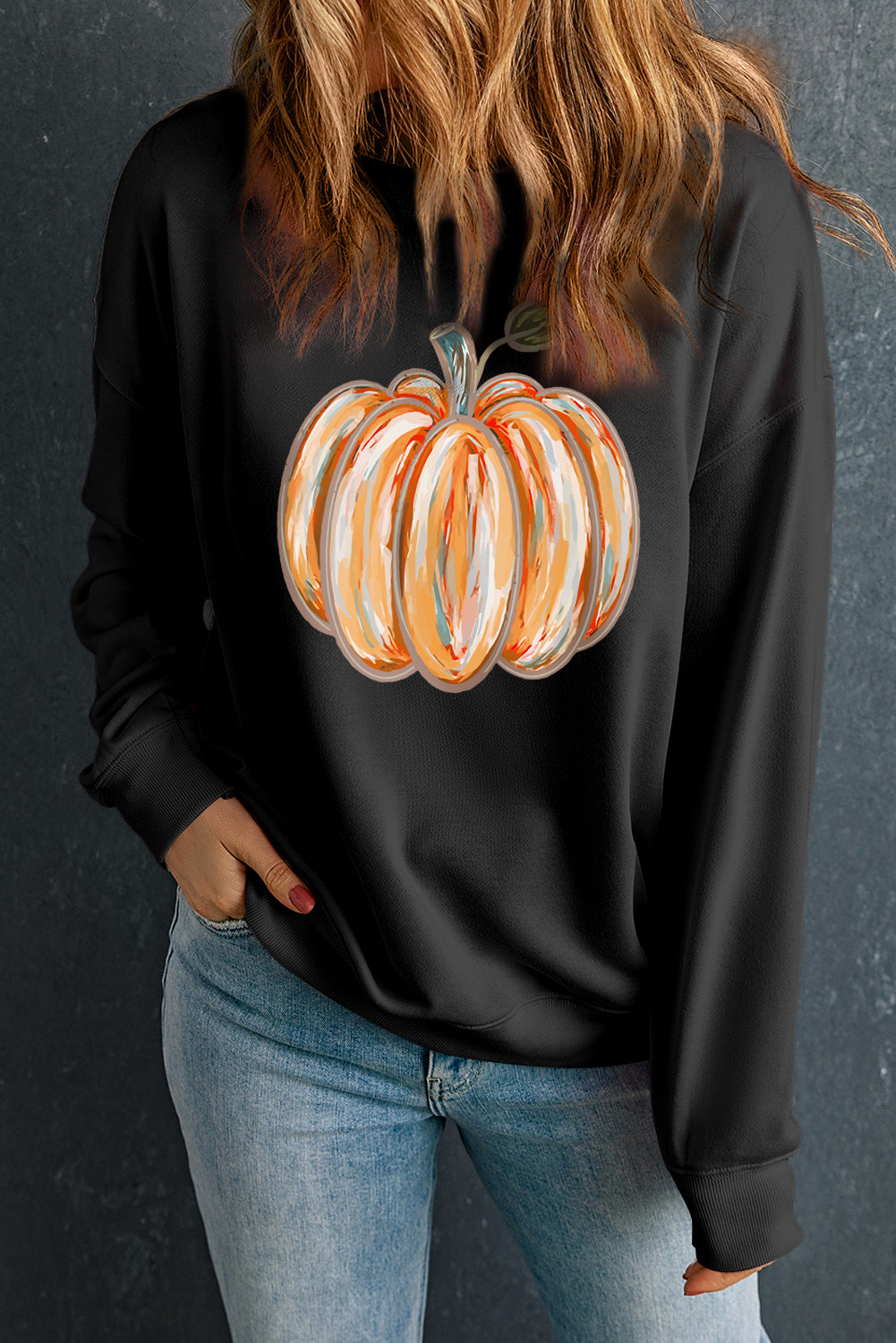 Black Thanksgiving Pumpkin Graphic Drop Shoulder Sweatshirt Graphic Sweatshirts JT's Designer Fashion