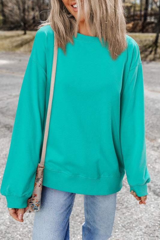 Aruba Blue Plain Drop Shoulder Crewneck Pullover Sweatshirt Sweatshirts & Hoodies JT's Designer Fashion