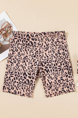 Khaki Leopard Print Ribbed Textured Knit Biker Shorts Casual Shorts JT's Designer Fashion