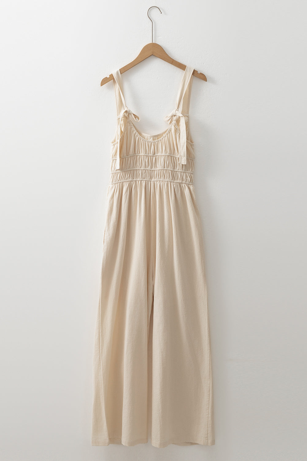 Beige Ruched High Waist Sleeveless Wide Leg Jumpsuit Jumpsuits & Rompers JT's Designer Fashion