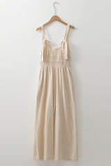 Beige Ruched High Waist Sleeveless Wide Leg Jumpsuit Jumpsuits & Rompers JT's Designer Fashion
